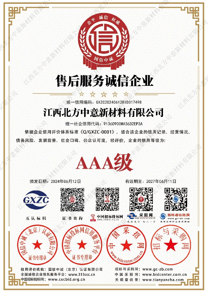 售后服務(wù)誠(chéng)信企業(yè)AAA級(jí)證書(shū)